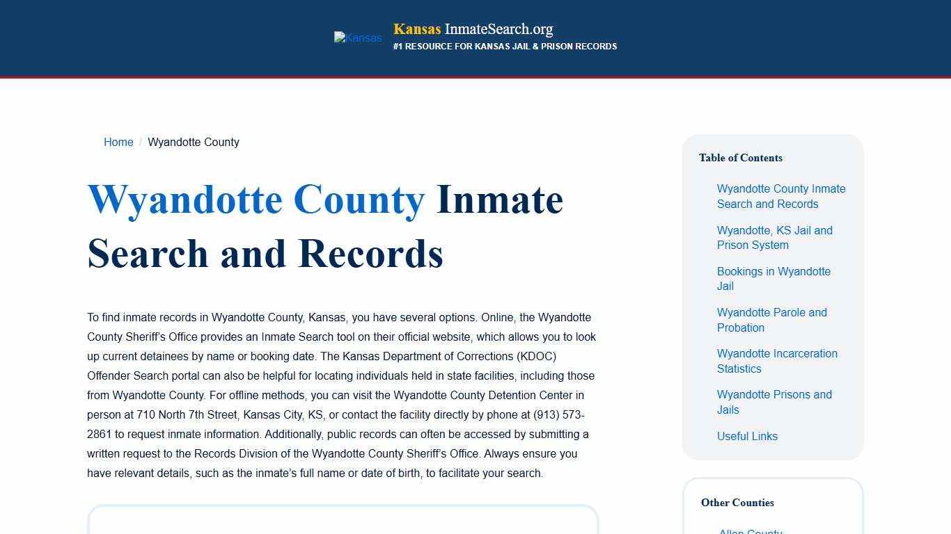 Wyandotte County, KS Inmate & Jail Records Lookup