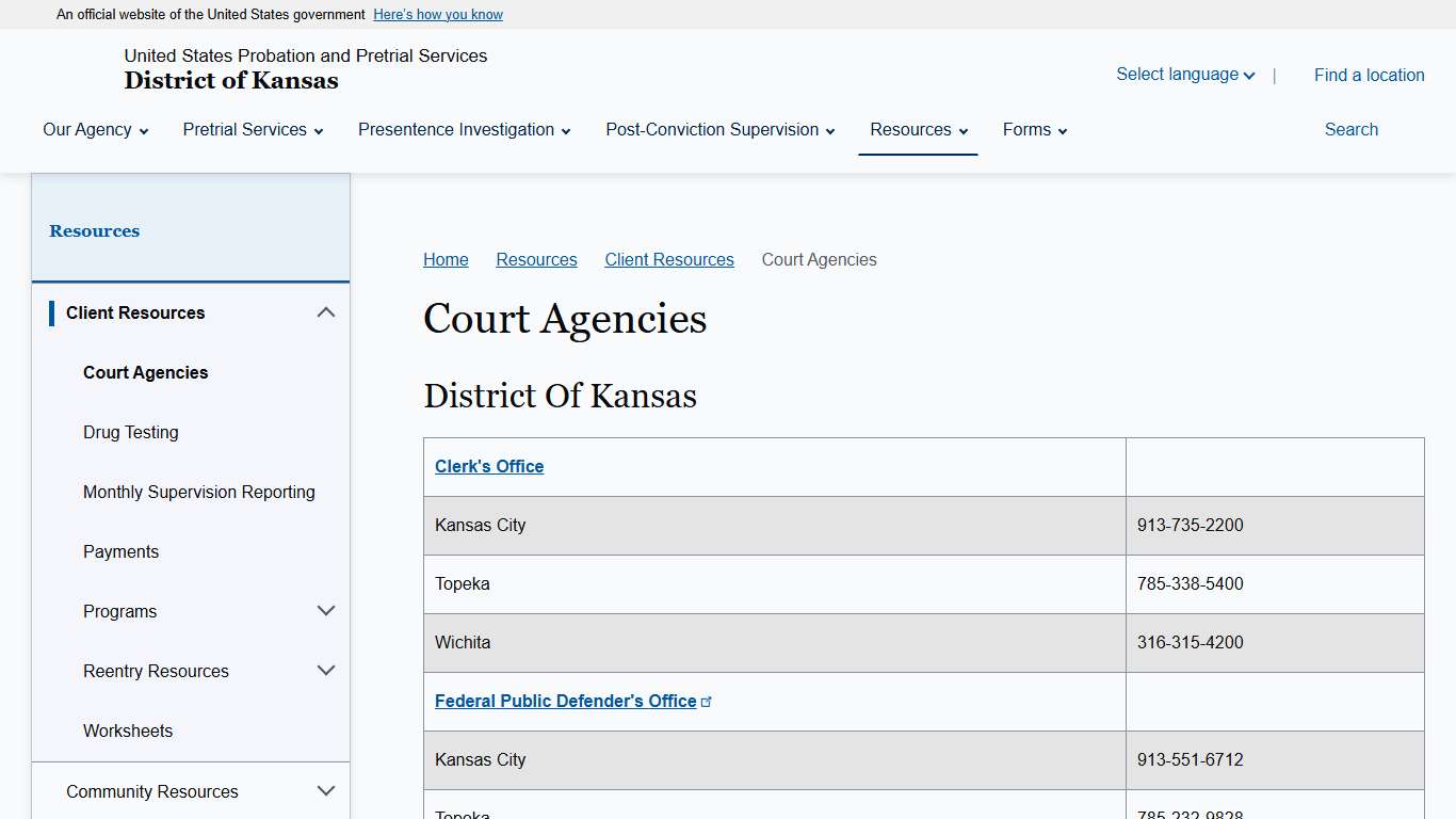 Court Agencies | District of Kansas | United States Probation and Pretrial Services
