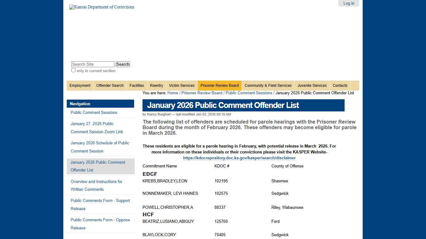 January 2026 Public Comment Offender List —